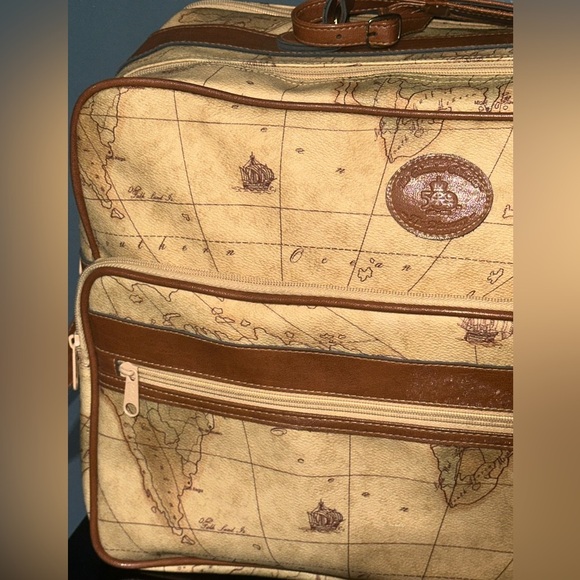 Vintage Map Print Travel Bag with Brown Accents - Picture 11 of 16